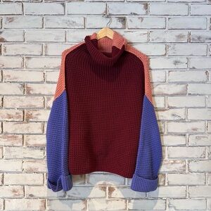 Free People Park City Knit Colorblock Turtleneck Sweater
